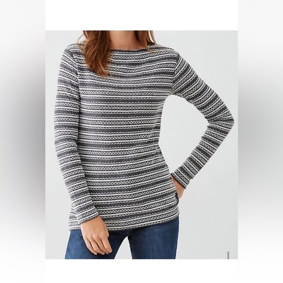 J. Jill Women’s Gray & White Patterned Long Sleeve Top Cotton Blend Size Medium - Picture 1 of 12